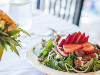 Cafe salad plate with strawberries Cafe salad plate with strawberries